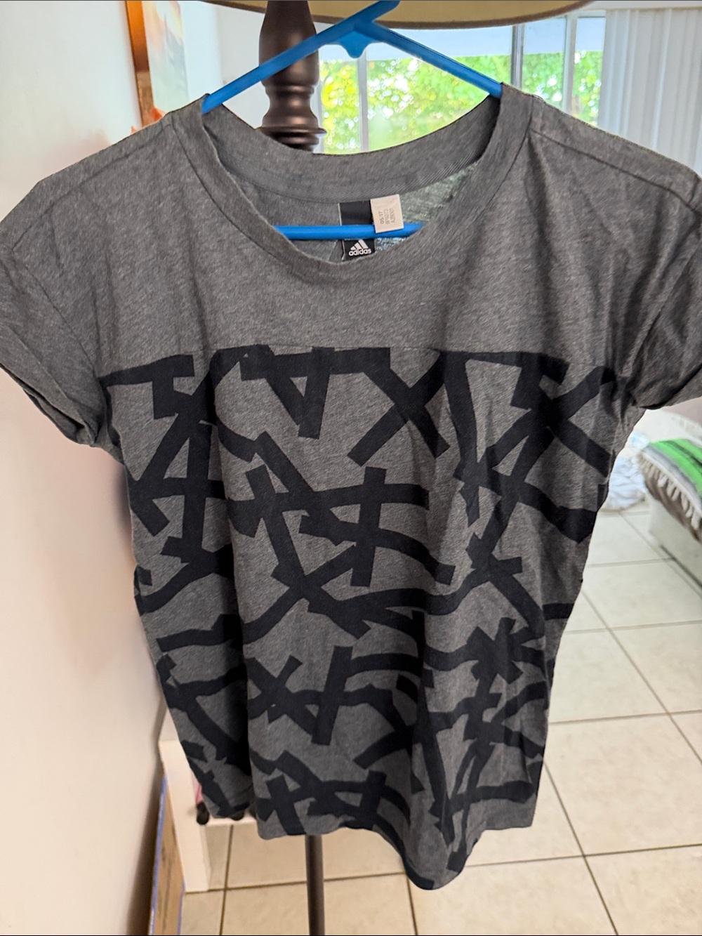 adidas Gray Short-Sleeve Tee with Black Abstract Print
